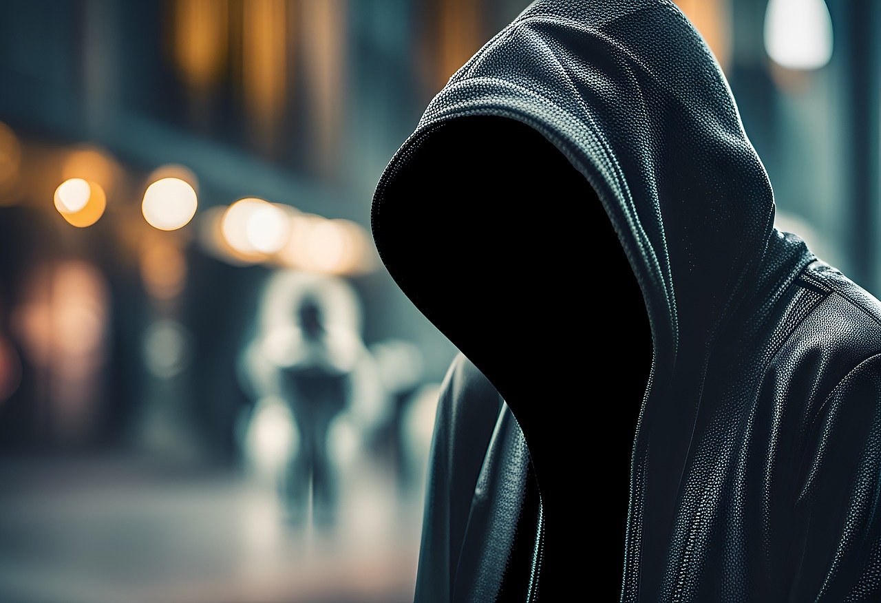 picture of a hacker. man without a face wearing a hoodie